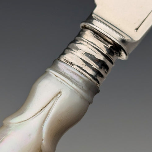 1899 年英國古董白色珍珠手柄純銀刀片 4 對甜點餐具約翰桑德森